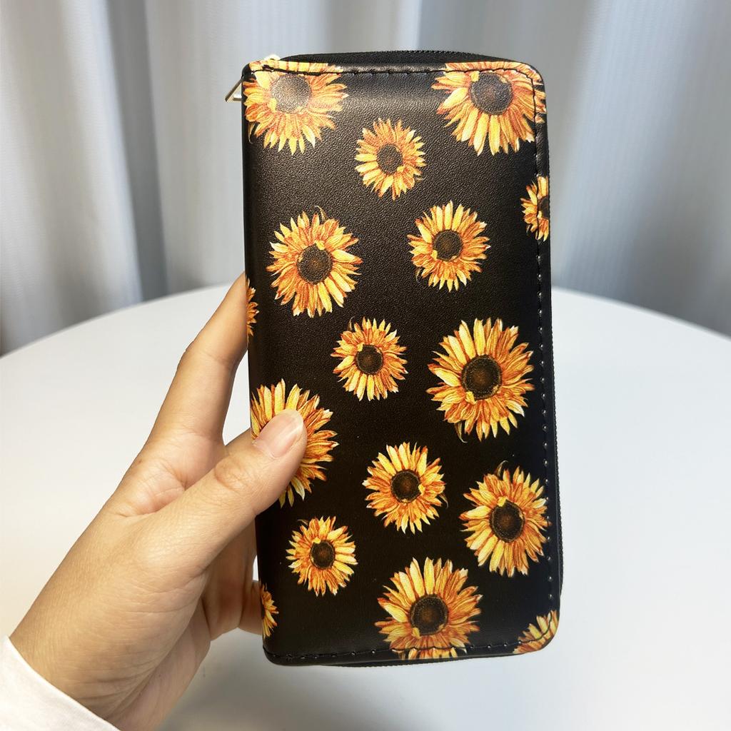 Sunflower Long Zipper Wallet Flower Chrysanthemum Digital Clutch Bag