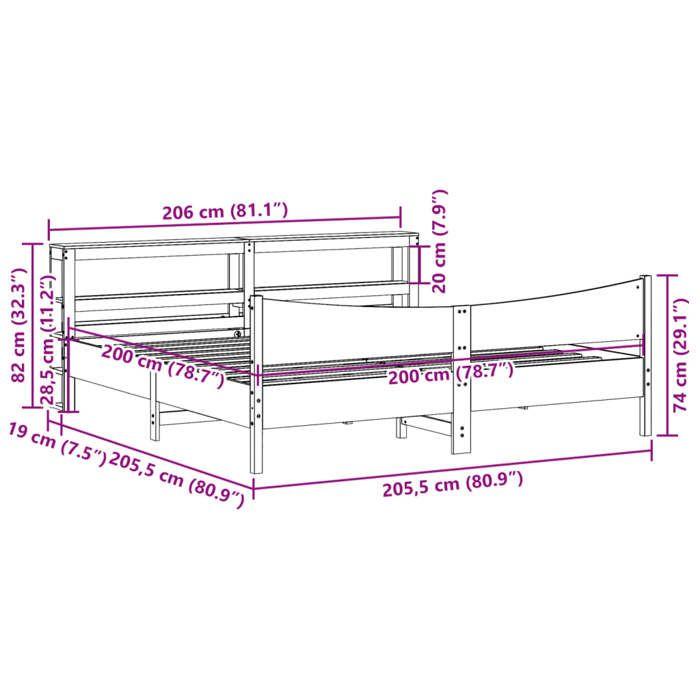 VidaXL Cadre de lit et tête de lit blanc 200x200 cm bois de pin massif, sommier, cadre de lit double, cadre de lit en bois 3306292