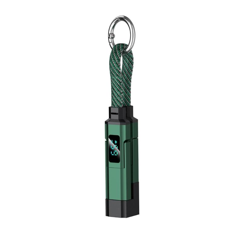 Multifunctional Keychain Charging Cord with Digital Display Zinc Alloy Construction 40Gbps Data Cable for Travel Use