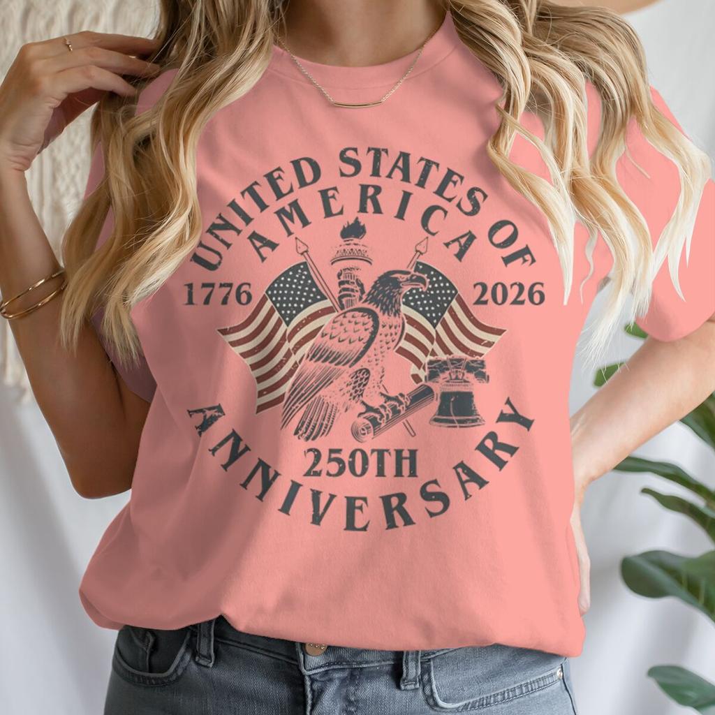 Vintage Usa 250th Anniversary 17762026 Tshirt Unisexs Retro Eagle Flag Print Casual Patriotic 4th Of July Tee Gift