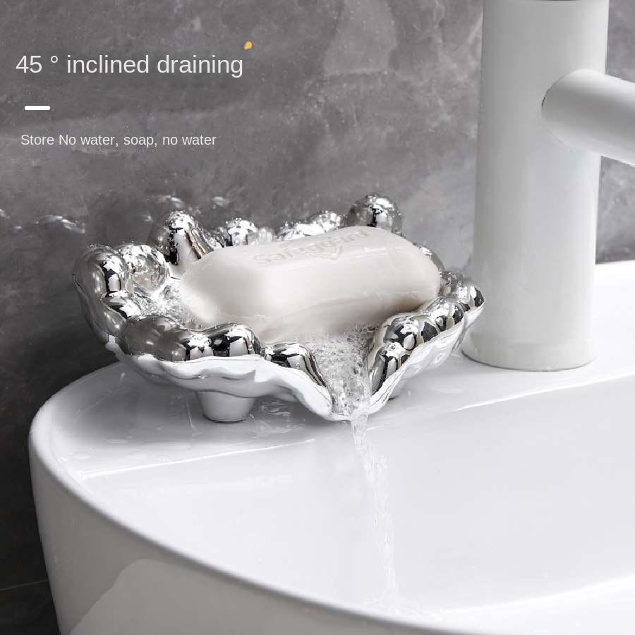 Light Luxury Style Soap Box Electroplated Soap Box Soap Dish Draining Water No Punching Storage Rack Household Soap Dish Tr