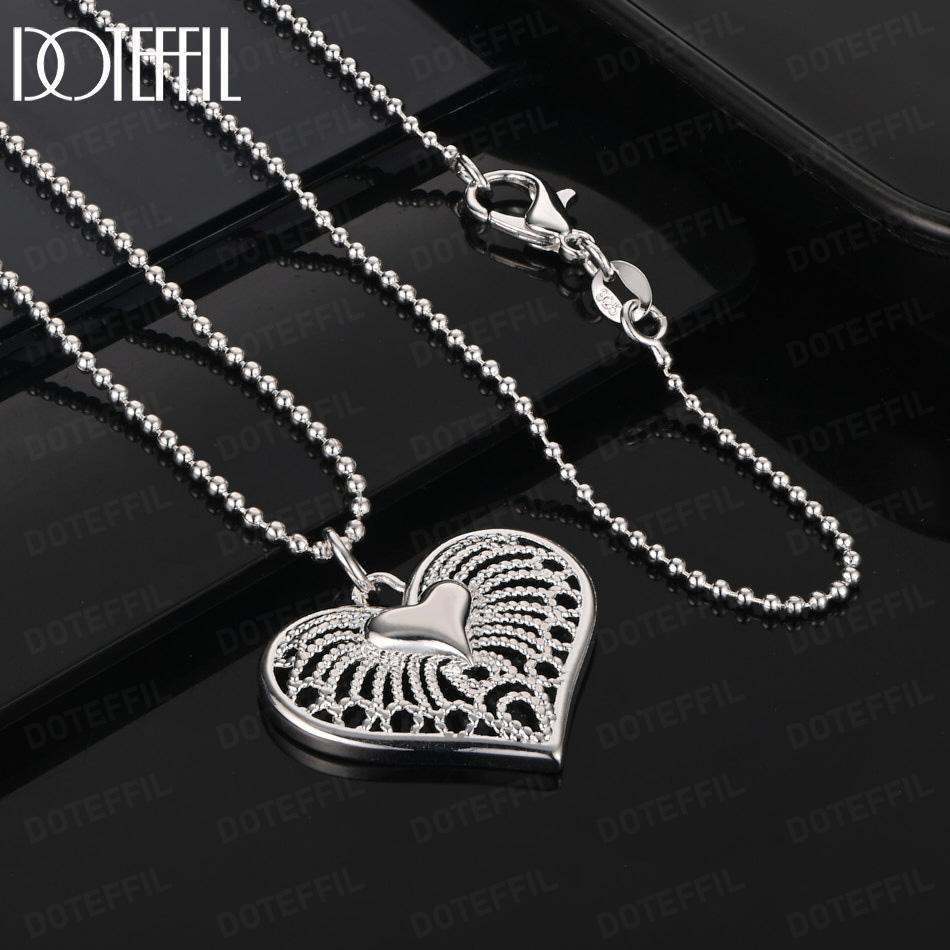925 Sterling Silver Fashion Jewelry 18-inch Heart Pendant Necklace