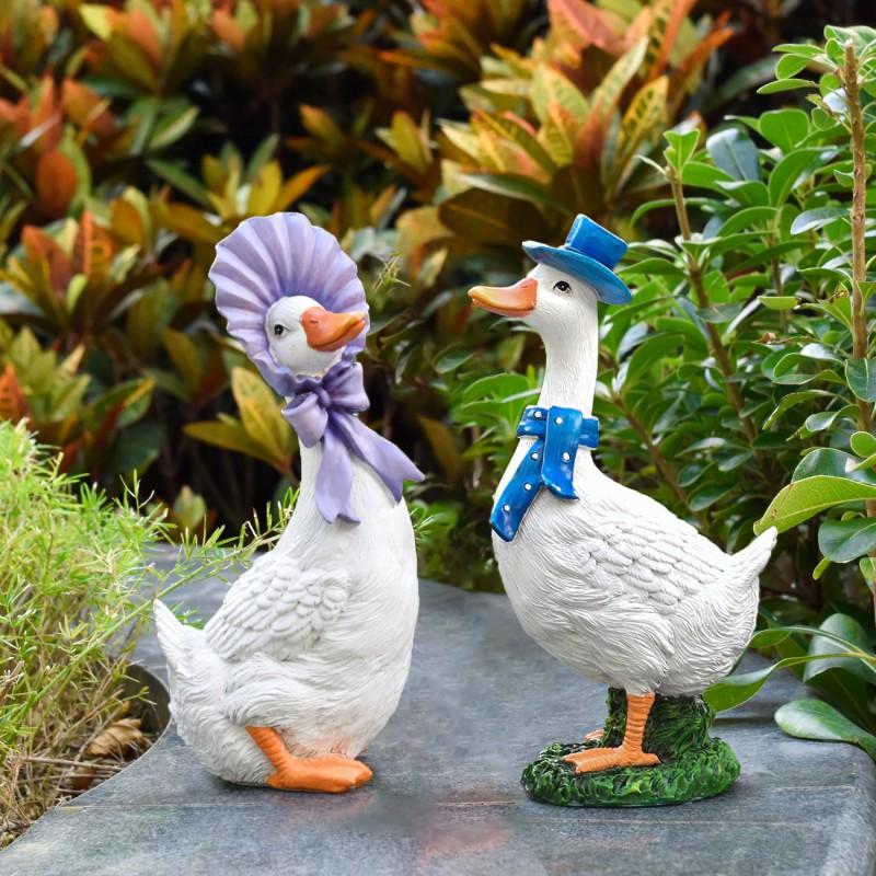 Resin Garden Ornament Couple Ducks Decorative Figurine Outdoor Yard Patio Lawn Decoration