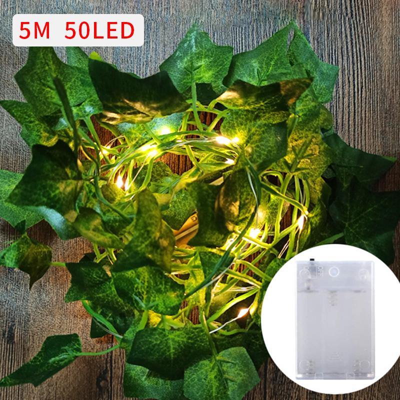 10M 100LED Green Leaf Rattan Artificial Ivy Garland Fake Leaf Plants Vine Garland String Solar Light Wedding Party Christmas Holiday Decoration