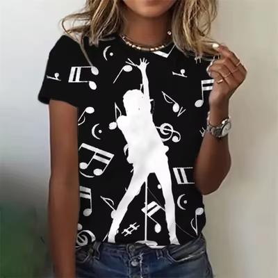 Fashion Music T Shirt Ladies Summer Crew Neck Casual Note 3D Print Funny T-shirts Streetwear Elegant White Black Womens Clothes