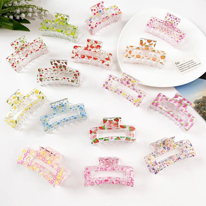 Sweet Fruit Heart-shaped Printed Grab Clip Shark Clip Simple and Fresh Semi-tied Hair Clip and Hair Accessory