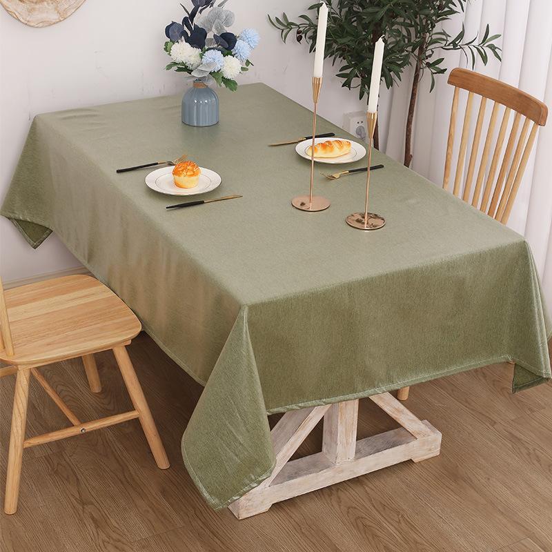 Japanese Linen-Cotton Tablecloth Waterproof Oil-Proof Wash-Free Solid Color Rectangular Dust-Proof Cover Tablecloth Soft Drape