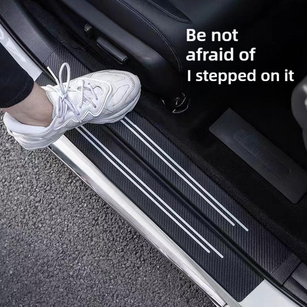 4pcs Universal Carbon Fiber Leather Car Door Sill Protection Film DIY Paste Waterproof Anti Scratch Strip Car Sticker Protect