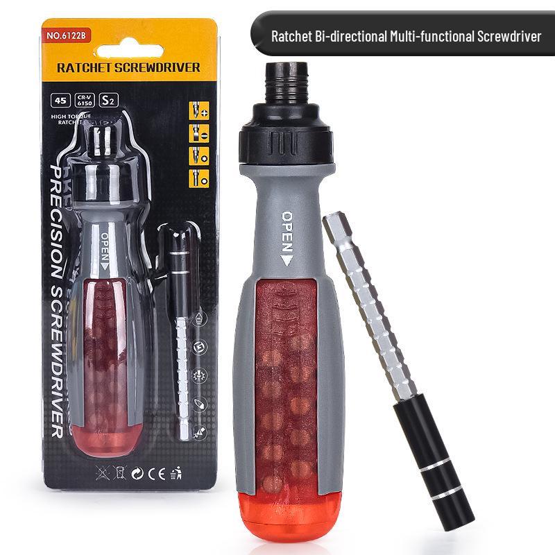 Multi-Angle Ratchet Screwdriver with Hidden Bits - Flathead & Phillips, Ideal for Household Repairs 10-in-1 Ratchet Screwdriver