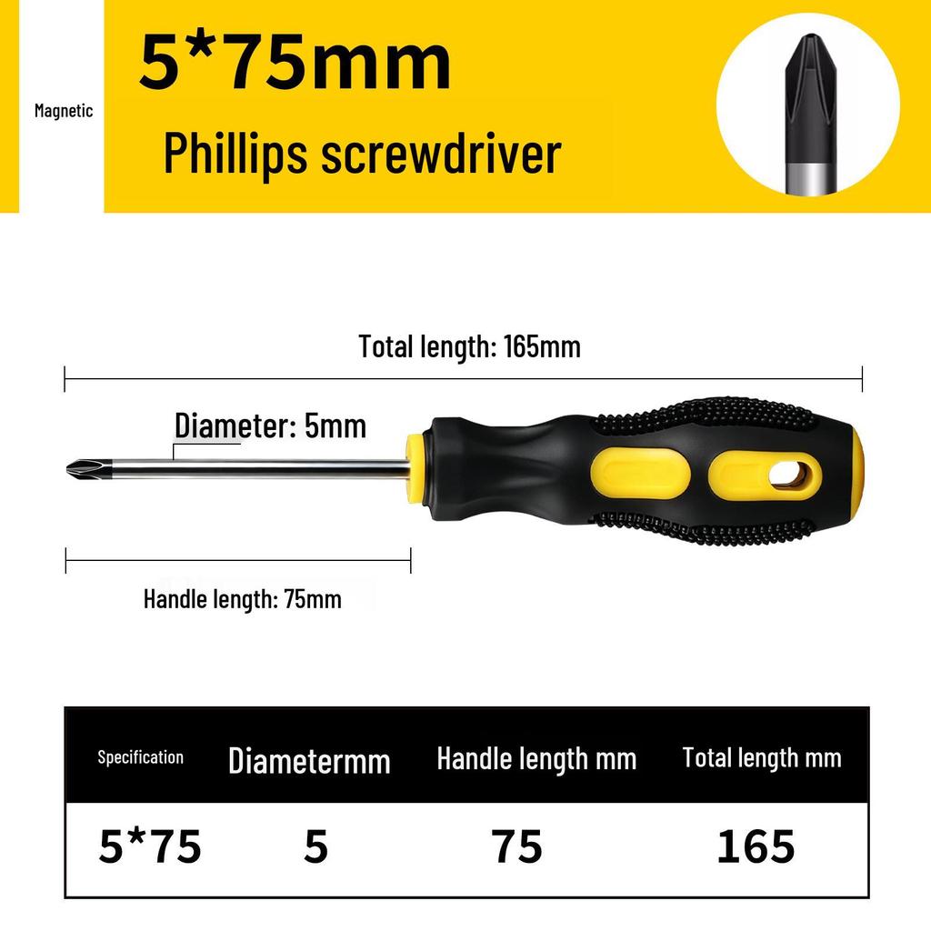 Industrial Rubberized Phillips and Slotted Screwdriver with Magnetic Bit and Non-Slip Handle.