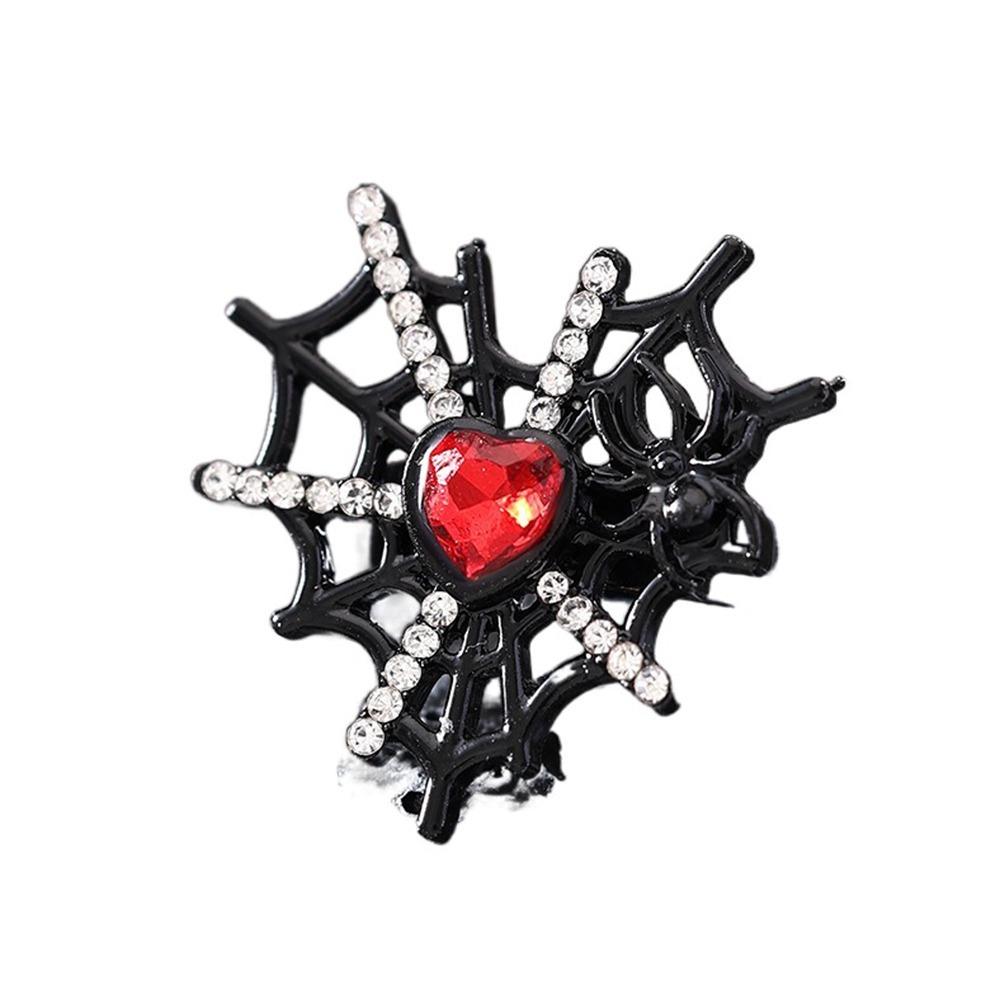 Shiny Rhinestone Gothic Bat Ring Dark Fashion Halloween Opening Ring Spider Web Heart Ring Party