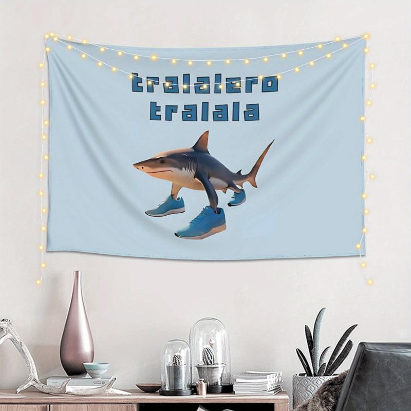 VIKAMA Lustiger Hai in Turnschuhen Wandteppich tralalero tralala Urkomisches Meme Wandbehang für Meme-Liebhaber Schlafzimmerdekoration