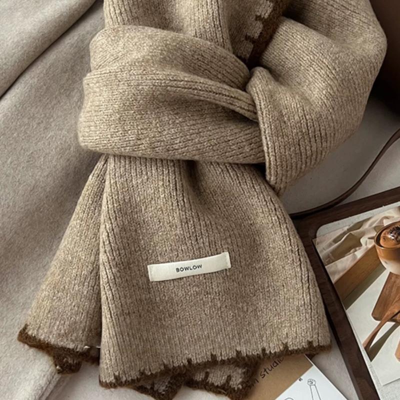 Women's Christmas Red Lockstitch Wool Knitted Scarf Winter Student Couple High End Wool Neck Wrap