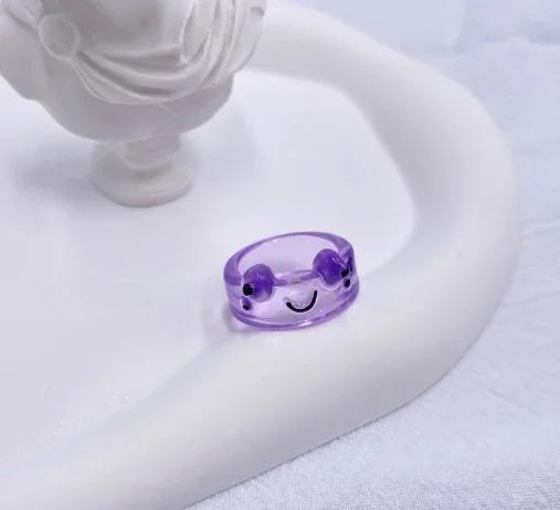 Cool Smile Frog Transparent Rings for Women Girls Funny Personality Wholesale Cartoon Animal Kawaii Ring Fashion Jewelry Gifts