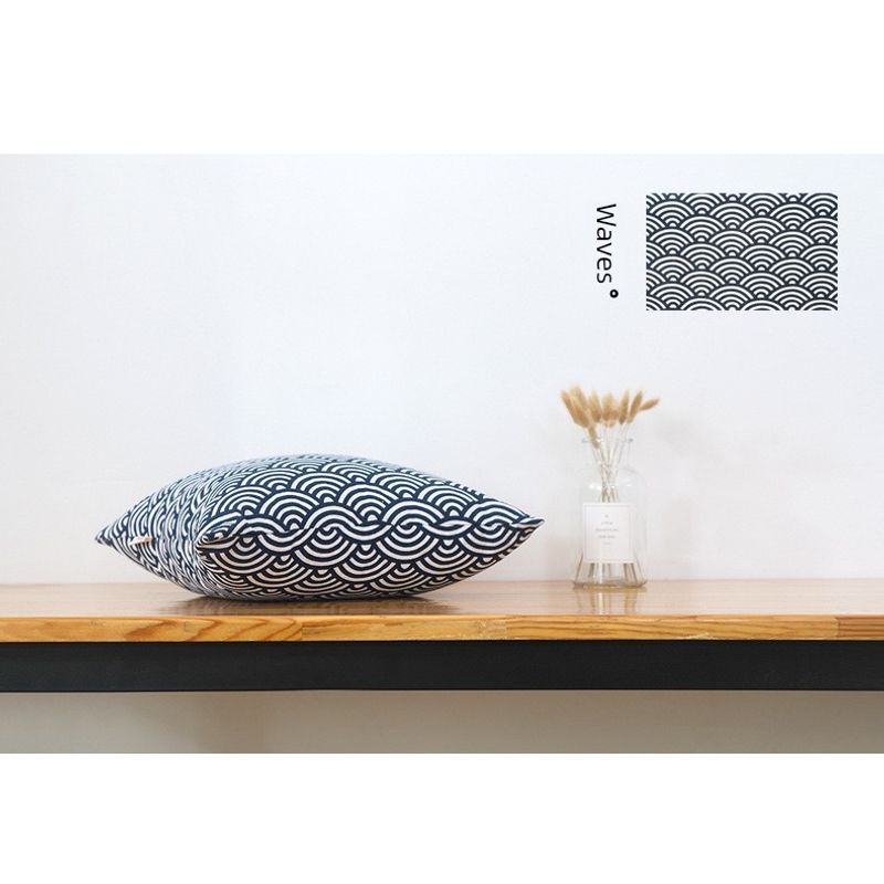 

Japanese Retro Wind Corrugated Cotton Linen Thickened Fabric Craft Pillow Cushion Sofa Cushion Automotive Waist Cushion Bay Window Backrest Wind waves 30*50cm (without core)