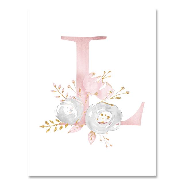 Personalized Poster Baby Name Custom Canvas Painting Nursery Prints Pink Flowers Wall Art Pictures For Girls Room Decoration No Frame