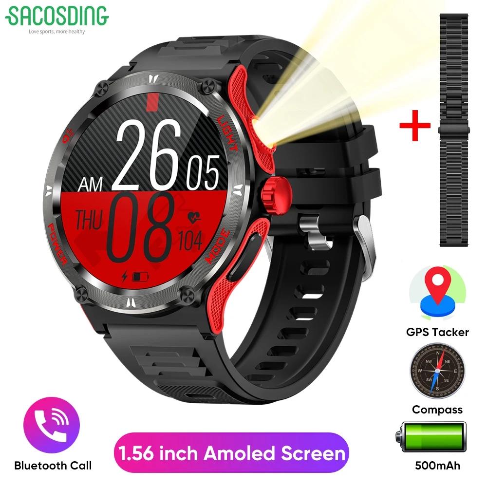 SACOSDING Military Smart Watches for Men Women Tactical Smartwatch with LED Flashlight 3ATM Waterproof Sports Fitness Tracker with Compass