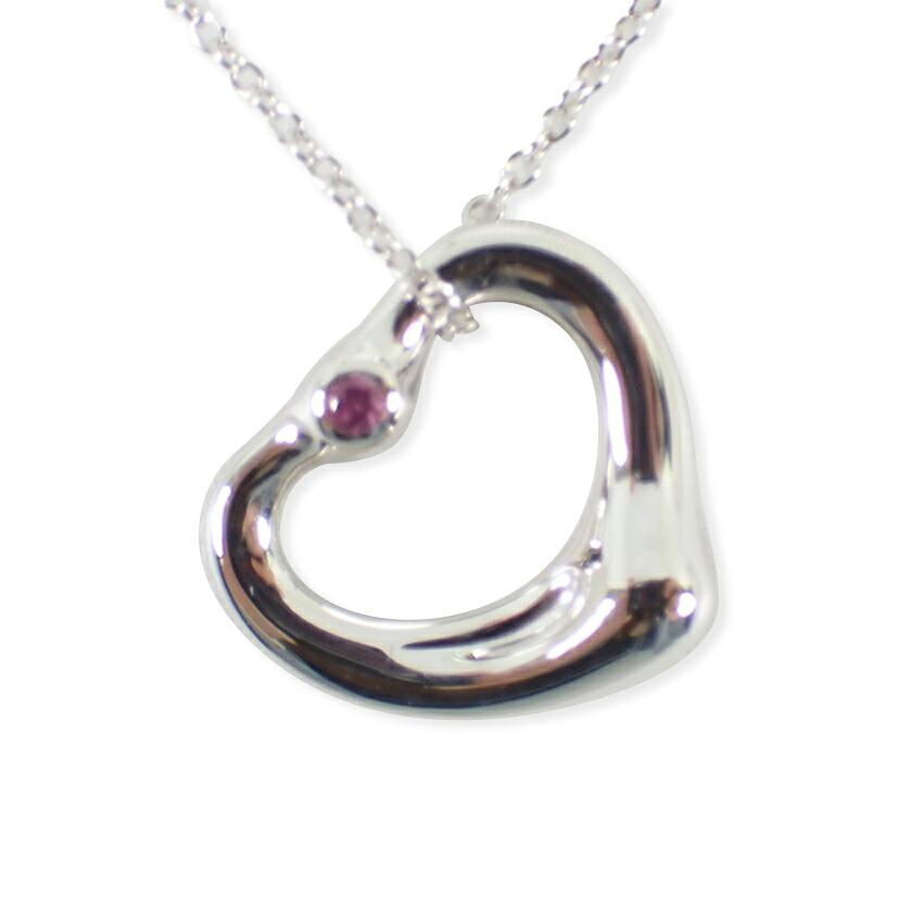 

[Pre-owned] TIFFANY 925 Pink Sapphire Open Heart Pendant/Necklace/j30-24