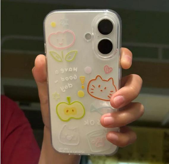 

Transparent Green Apple Cat Case for Apple 17 Pro Max/16/15/14/13 Pro 15 Pro