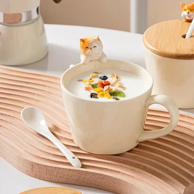 Cartoon Cat & Dog Ceramic Mug – Cute European Style Tea & Milk Cup for Kids or Couples