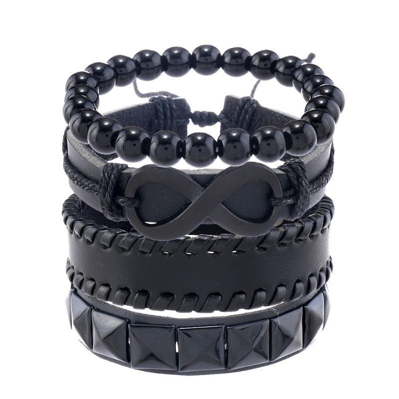 New Hot-selling 8-character Alloy Accessories Four-piece Cowhide Bracelets, Jewelry