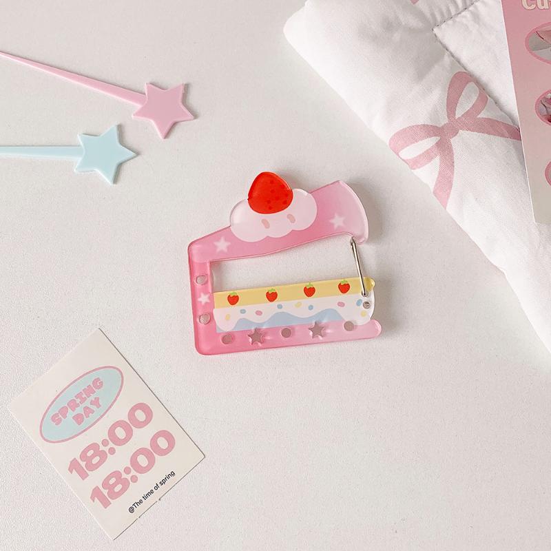 Ins Style Cute Acrylic Cartoon Keychain Holder Kawaii Fruit Cupcake Star Shape Decoration Bag Pendant Hook Keychain