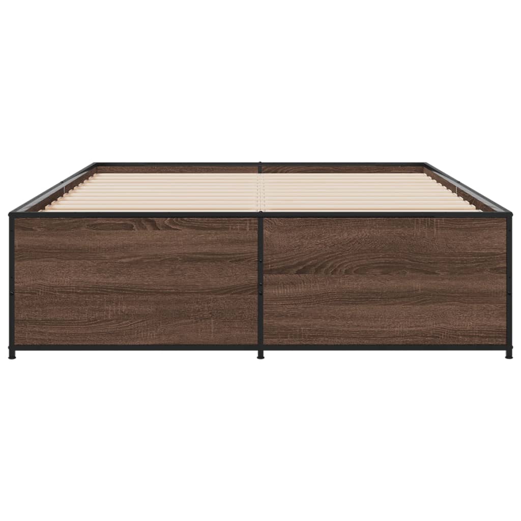 Brown Oak Effect Bed Frame 120 x 200 cm Wood Based Panel & Metal