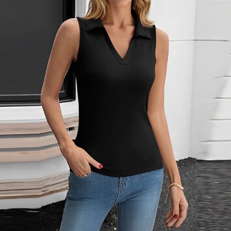 Women's Summer Casual V Neck Sleeveless Solid Color Tight Tank Top Fashion Trendy Top