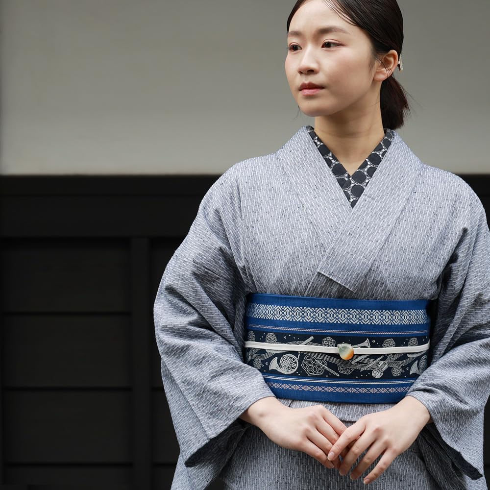 Seiden-Kleintasche Kenjo Marineblau [TAYU-TAFU] Hakata-ori Halbe Breite Obi, Obi, Chikuzen, Kimono/Yukata, Ganzjährig (Sextett-Melodie, Blau)