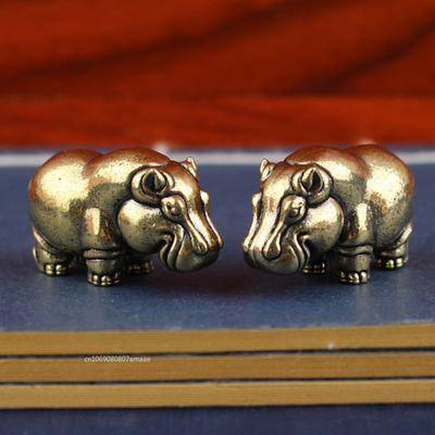 Solid Copper Hippopotamus Ornaments S/L Brass Retro Tea Pet Metal Figurines Collection of Craft Home Decor Souvenir Gift
