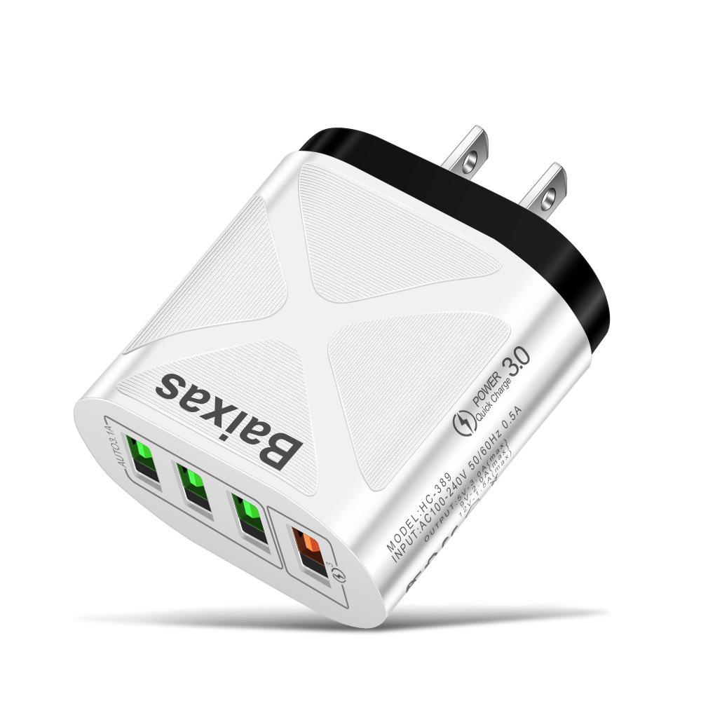 4-Port QC3.0 Universal Fast Charger: EU/US/UK/AU Standards, Multi-Voltage (5V/9V/12V) for Travel