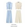 Kaslead New Arrival Women's Clothing Fashion Style Sleeveless V Neck Tops Casual Pants 1971140 1971040