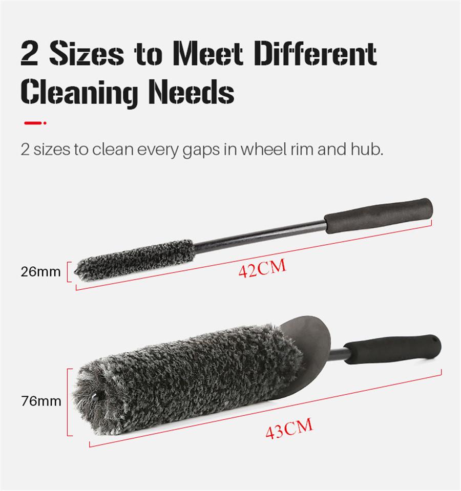 Car Microfiber Wheel Hub Rim Cleaning Brush Kit Non-Slip Handle Bendable Brush