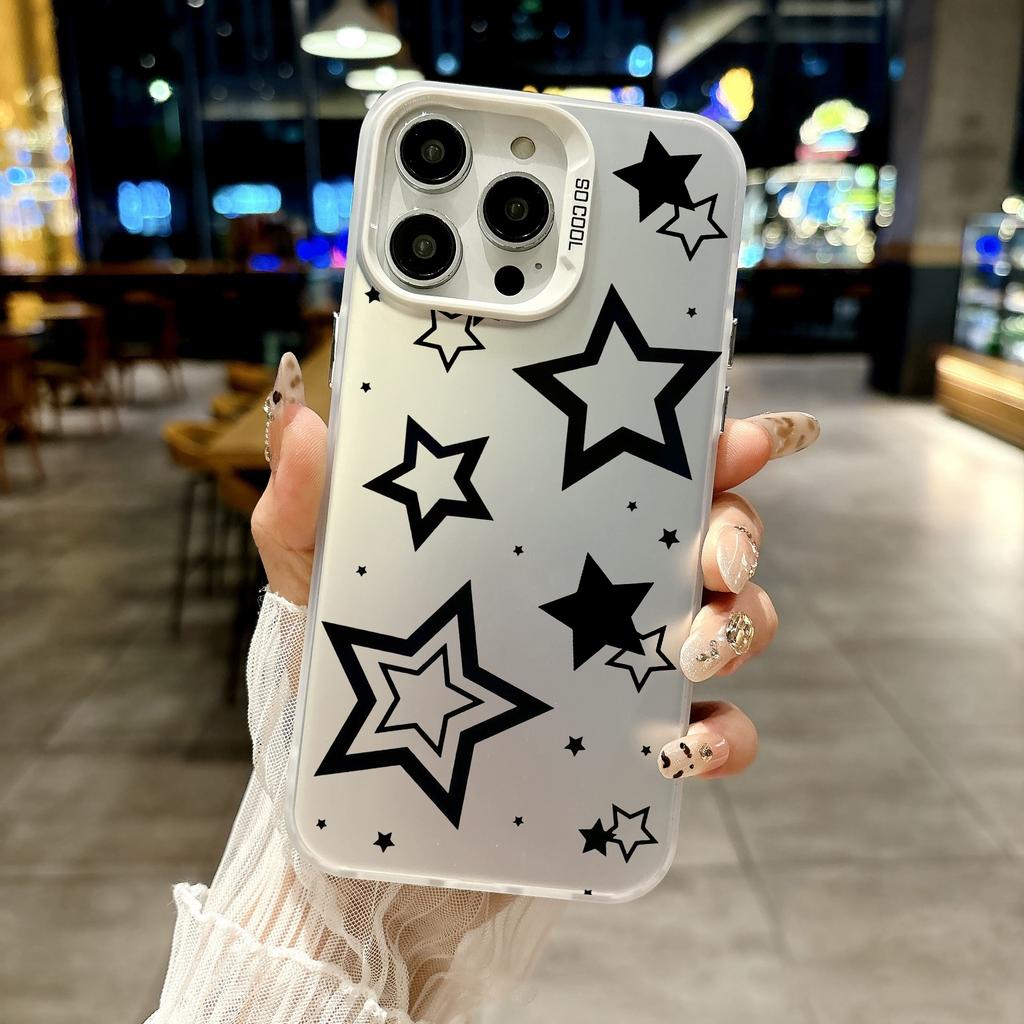 Color Phone Case For iPhone 17 16E 16 11 15 14 Pro MAX 12 13 MINI 7 8 Plus XR SE Silver IMD Cover Protection Style Stars Pattern