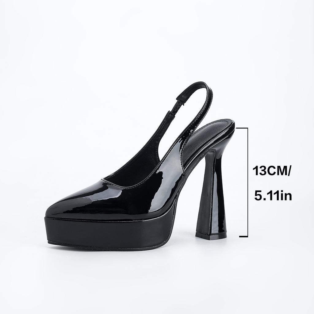 Blockabsatz spitz wasserdicht Tisch super High Heel neues Gummiband schlicht vielseitig Blockabsatz Lackleder Damenschuhe Einzelne Schuhe