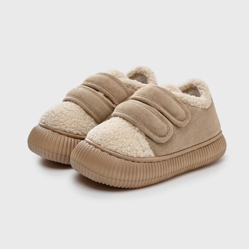 Velcro cotton slippers women's autumn and winter new products, high-end sense, simple and fashionable outer wear, non-slip and warm plush cotton mop