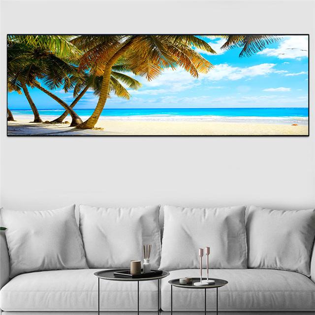 Landscape Sunset Beach Cloud Seascape Canvas Painting Tropics Palm Tree Coast Posters and Prints Wall Art Home Decor No Frame