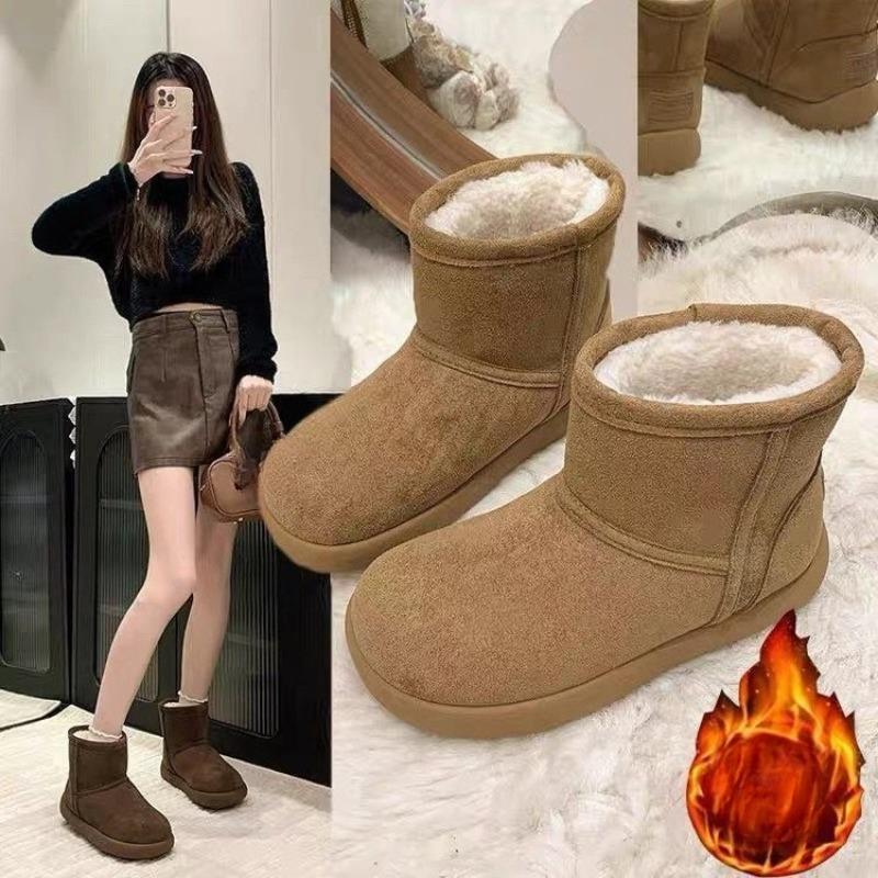 New Thick Cotton Shoes with Retro Thick Soles and Versatile Fleece-lined Snow Boots for Women
