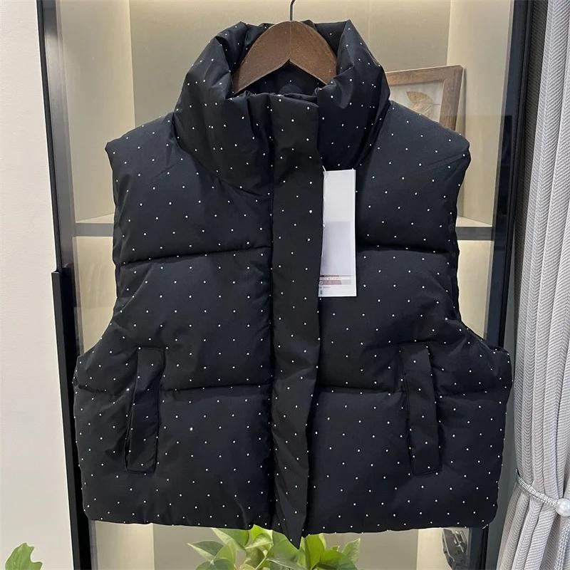 Autumn Winter Short Cotton-Padded Vest Jacket Women Stand Collar Zipper Pocket Thick Warm Vest Coat Female Casual Ladies Top