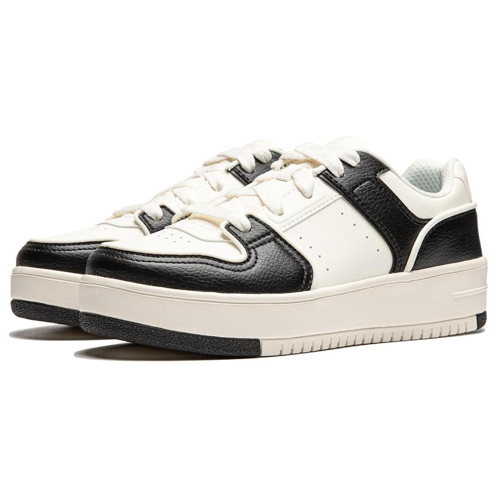 Li Ning Cheese Casual Versatile Comfortable Thick Sole Height Increasing Non-Slip Low-Top Skate Shoes Women sneaker Black White AGCU104-4
