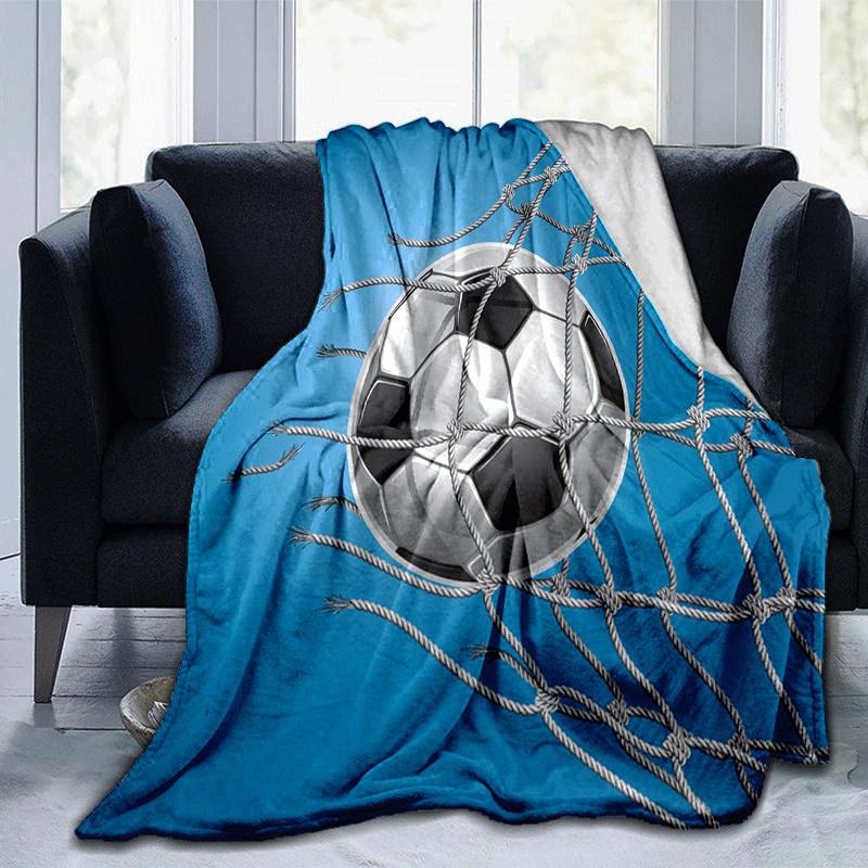 1pc Football Printing Lightweight Flannel Blanket, Comfortable and Warm Blanket, for Camping Sofa Bed and Couch Office, in All Seasons