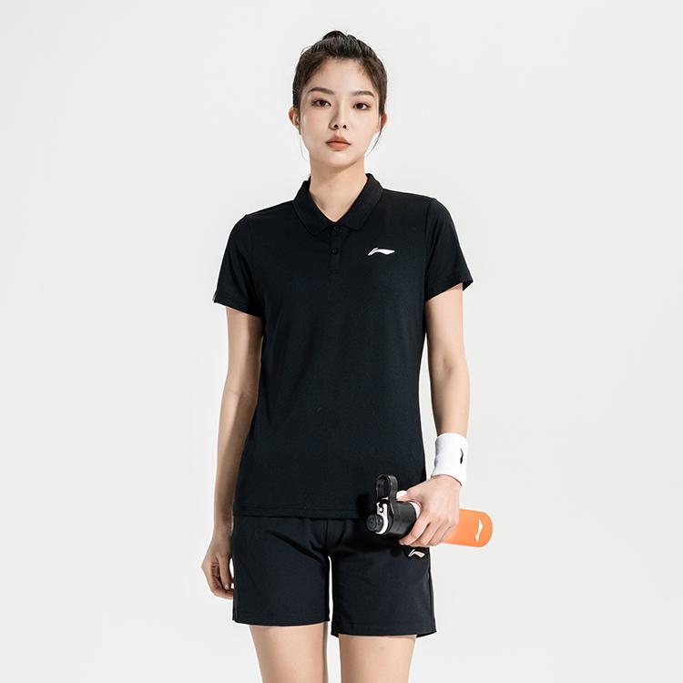 Li-Ning Solid Color Simple Polo Collar Short Sleeve Quick Dry Cool Versatile Sports Shorts Set Women Sets APLR126-6+AKSUA22-1