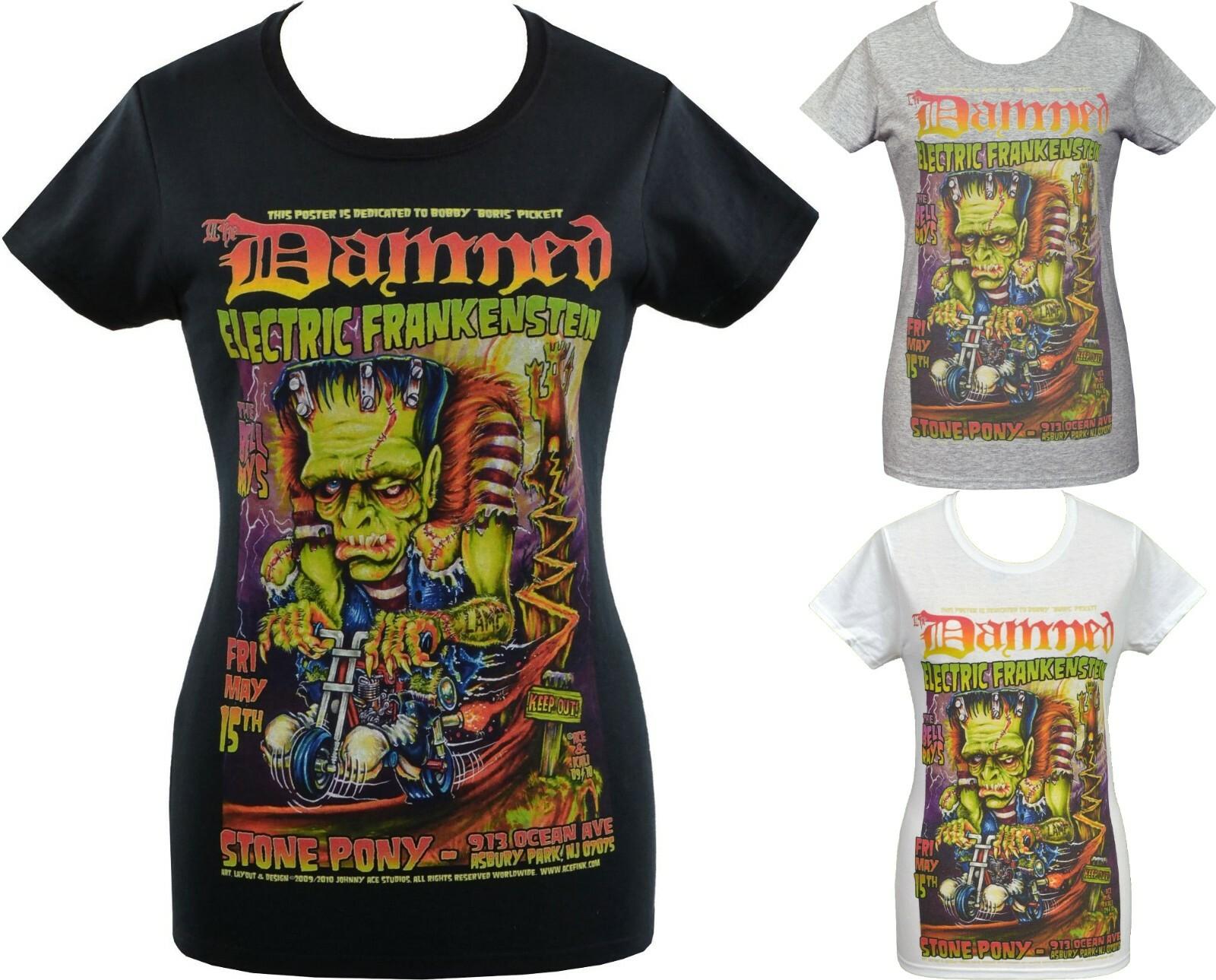 The Damned Womens PUNK T-Shirt Frankenstein Lowbrow Monster 77 Gig Poster Horror XL