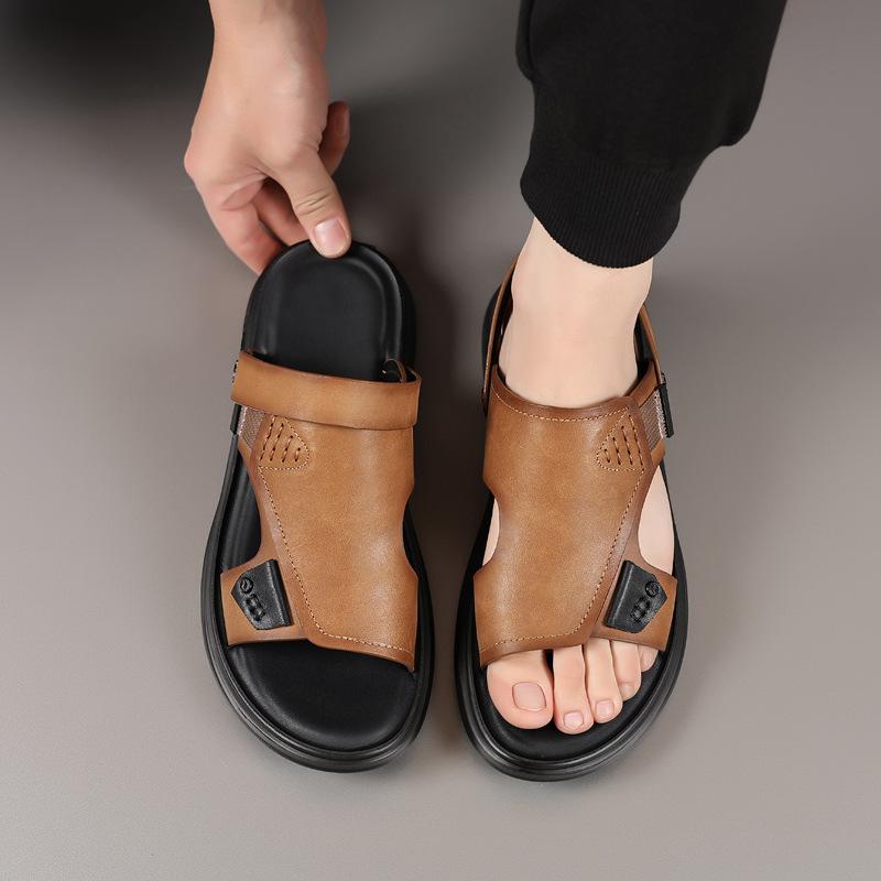 Summer new first-layer cowhide men's beach shoes leather outdoor leather sandals non-slip slippers sandals breathable men's shoes