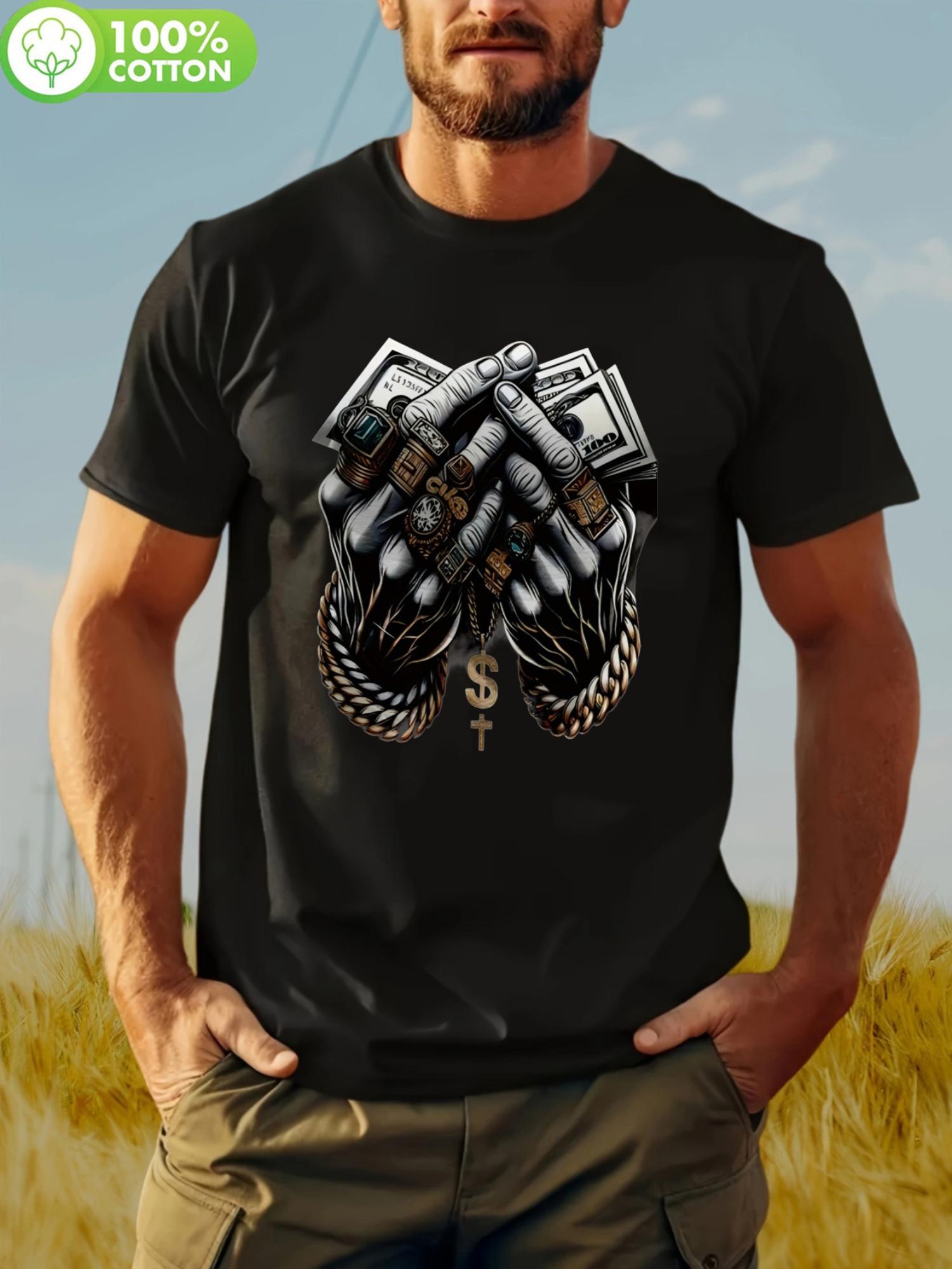 Casual Crew Neck T-shirt with Dollar & Rings Graphic XXXXL