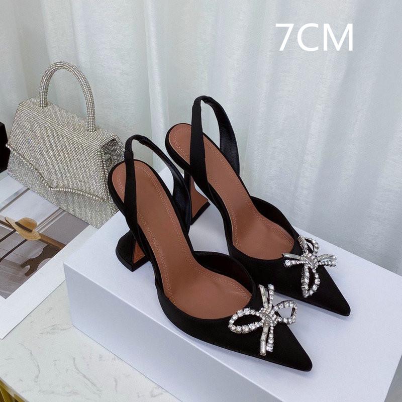 Fashion Pointed Middle And Back Empty Silk Sandals Women'S Net Red With Crystal Bow Stiletto Heels