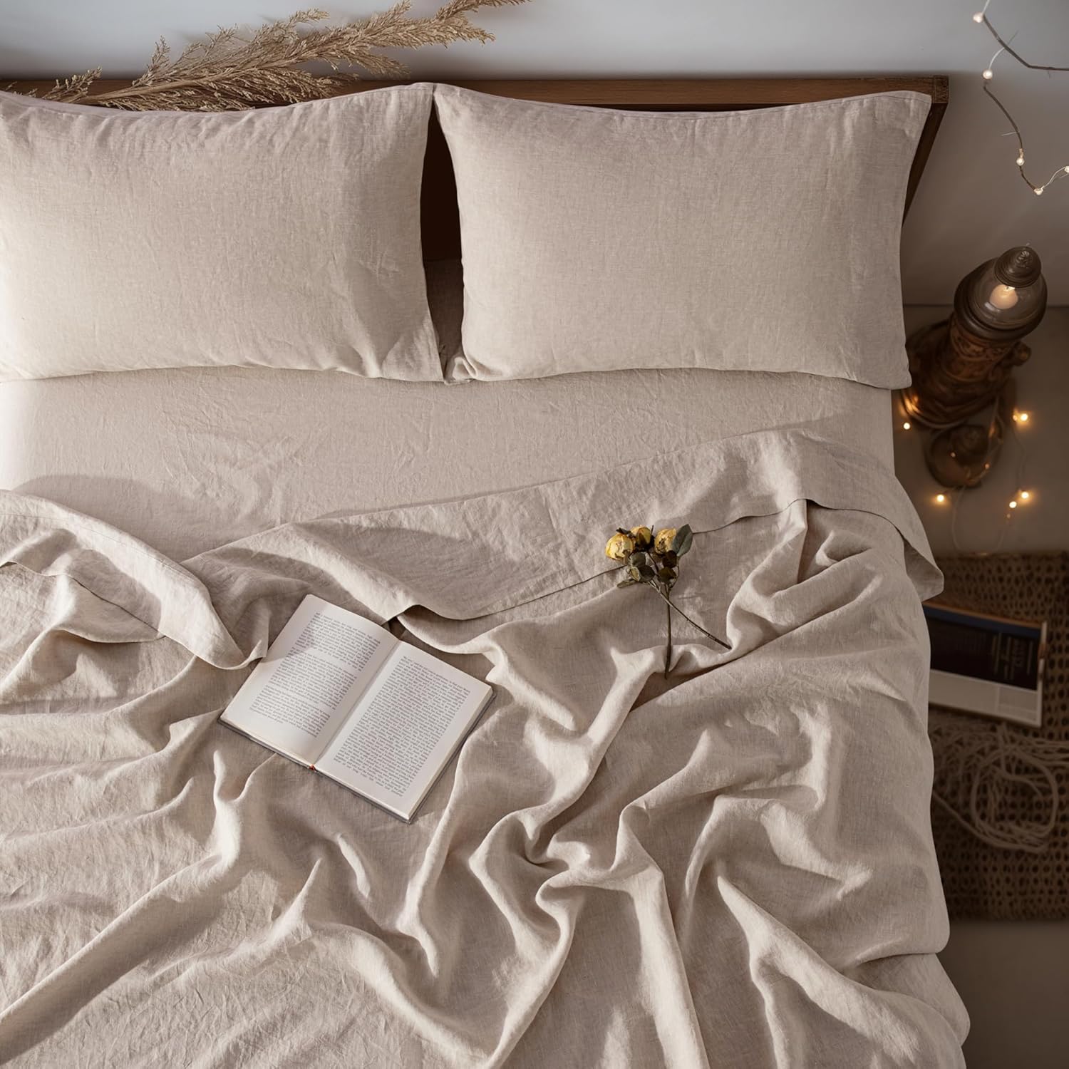 

Linen Sheets Set,100% French Stone Washed Pure Linen Bed Sheets, 3 Pieces (1 Flat Sheet, 2 Pillowcase) Suitable for Hot Sleepers Sheet 90x140 3pcs льняной