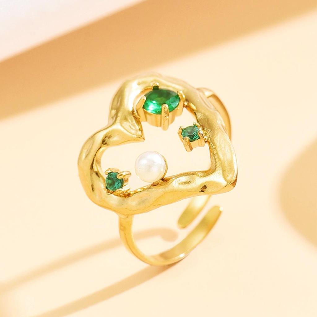 Fairy Sweet Heart Hollow Stainless Steel Adjustable Ring with Colorful Zircon