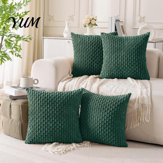 Durable Washable Hidden Zipper Shams Bohemian Corduroy Throw Pillow Cover, Soft Solid Color Decorative Cushion Case, Easy Clean Removable Protectors