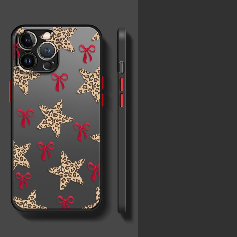 Leopard Love Star Case for iPhone 17 Pro Max 12 11 Air 14 16 Plus 15 XS XR 7 8 SE 13 Mini Funda Back Phone Cover